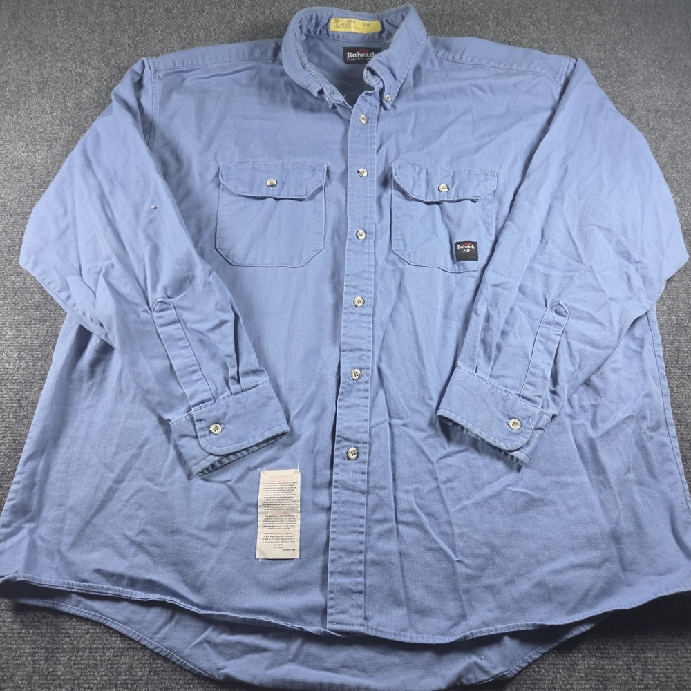 Bulwark FR Shirt Mens 2XL Blue Flame Resistant Workwear Button Pockets